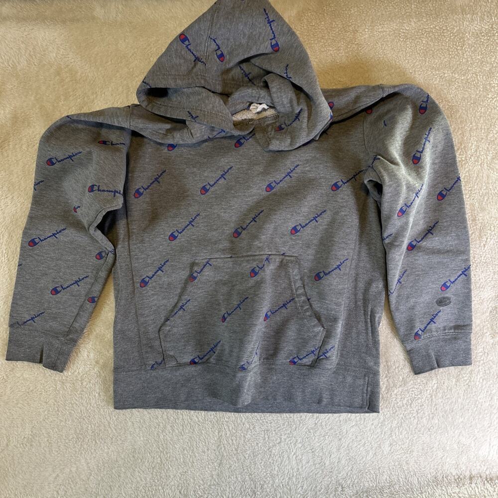 Champion Boys L Grey & Navy Hooded Sweatshirt